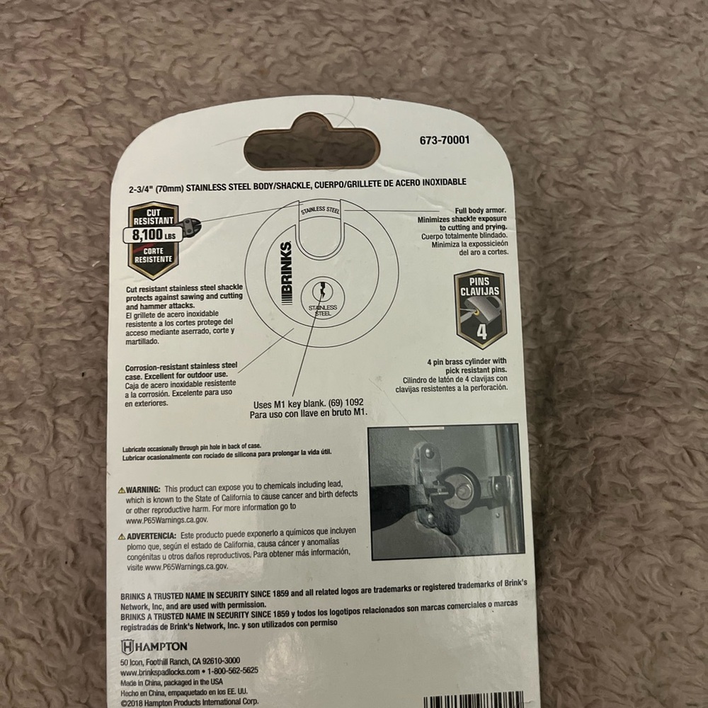 Brinks Silver Security Padlock - Picture 2 of 6